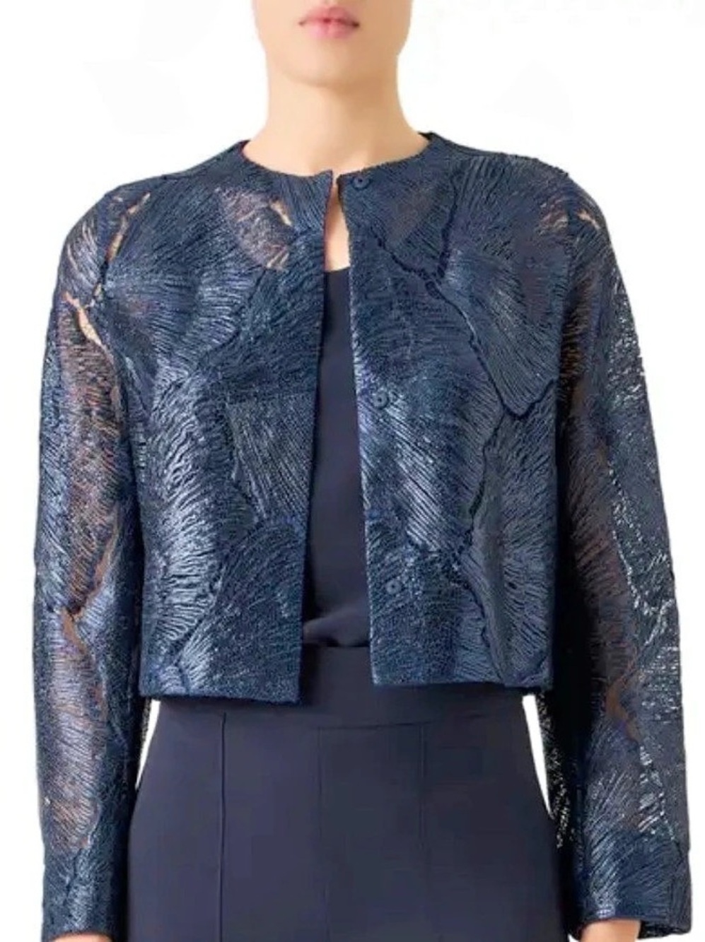 Nipon Boutique Blue Textured Cropped Jacket Size 16 Like New